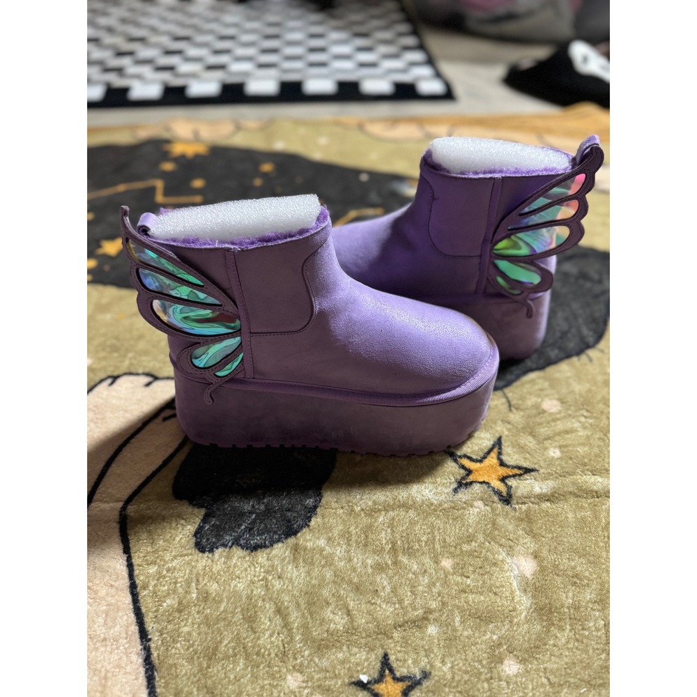 Current mood Womens Platform Ankle Boots Lavender  Iridescent Butterfly Wings - Picture 2 of 4